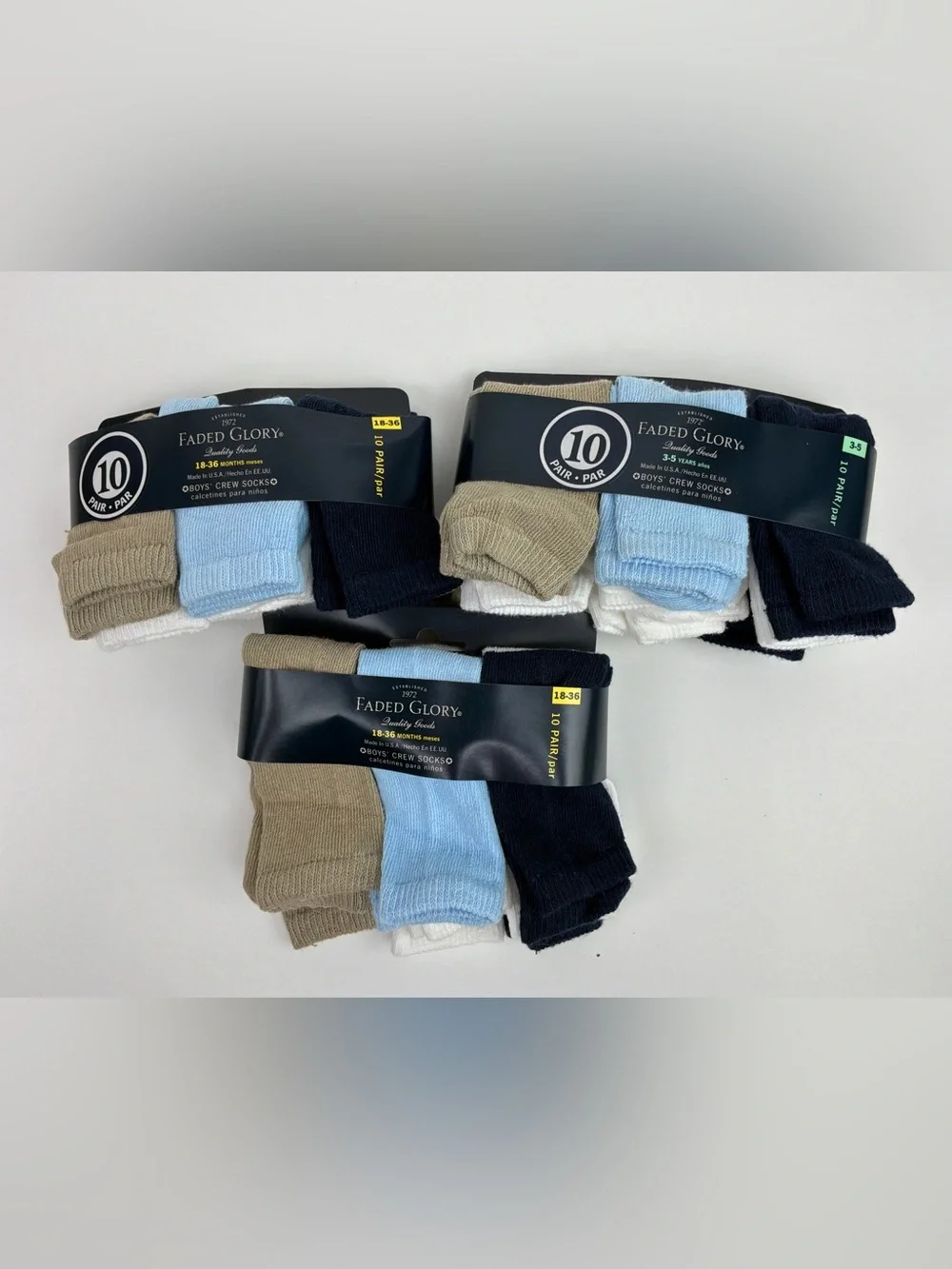 3 Faded Glory Boys 10-Pack Crew Socks 18-36 Months 30 Socks